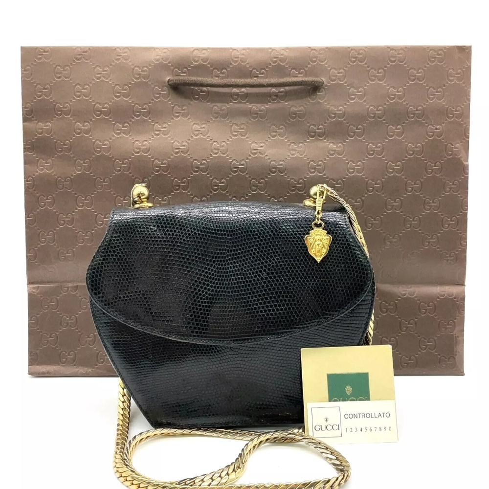 Gucci Black and Gold Crossbody Bag with Textured Leather